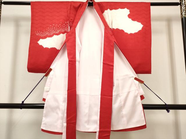 平和屋着物[]お宮参り　女の子　祝着　産着　初着　のしめ　駒刺繍　絞り　糸車文　逸品　DABH5314ea