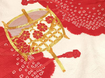 平和屋着物[]お宮参り　女の子　祝着　産着　初着　のしめ　駒刺繍　絞り　糸車文　逸品　DABH5314ea