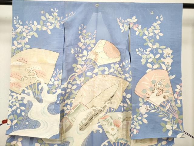 平和屋着物＊夏物　お宮参り　女の子　祝着　産着　初着　のしめ　絽　駒刺繍　苫舟萩撫子文　扇面　逸品　DABH5315ea