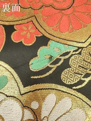 平和屋着物[]女の子　子供　丸帯　唐織　家紋散らし　松竹梅　黒地　金糸　逸品　DABH5320ea