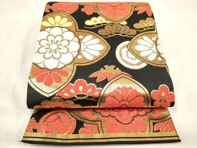 平和屋着物[]女の子　子供　丸帯　唐織　家紋散らし　松竹梅　黒地　金糸　逸品　DABH5320ea