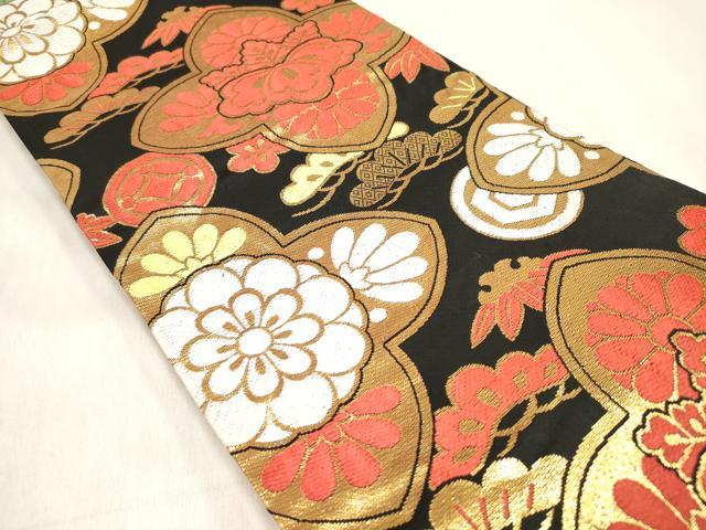 平和屋着物[]女の子　子供　丸帯　唐織　家紋散らし　松竹梅　黒地　金糸　逸品　DABH5320ea