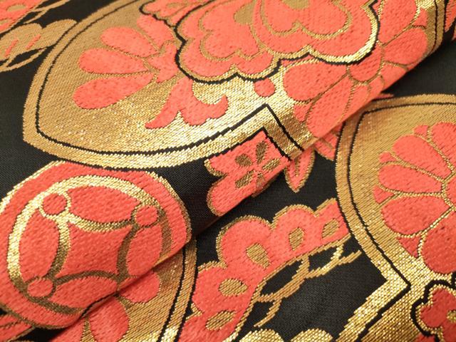 平和屋着物[]女の子　子供　丸帯　唐織　家紋散らし　松竹梅　黒地　金糸　逸品　DABH5320ea