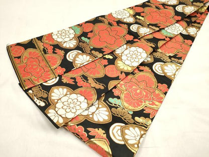 平和屋着物[]女の子　子供　丸帯　唐織　家紋散らし　松竹梅　黒地　金糸　逸品　DABH5320ea