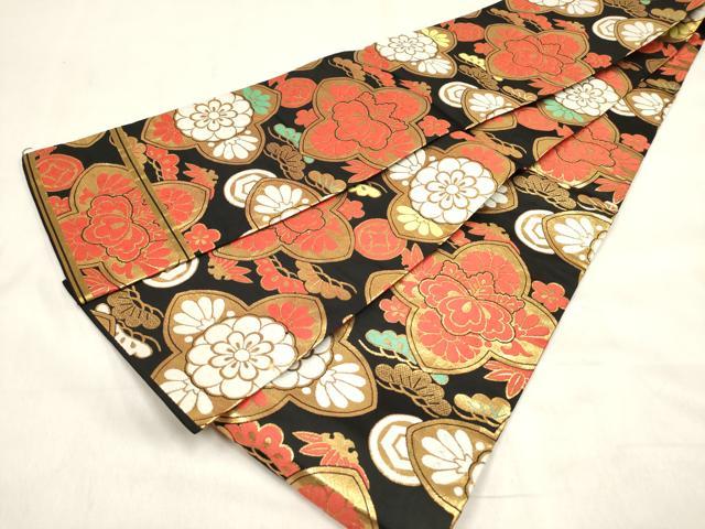 平和屋着物[]女の子　子供　丸帯　唐織　家紋散らし　松竹梅　黒地　金糸　逸品　DABH5320ea