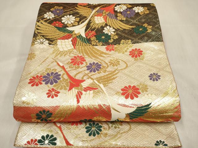 平和屋着物[]佐賀錦　女の子　子供　全通柄袋帯　唐織　飛鶴菊文　金糸　逸品　DABH5322ea