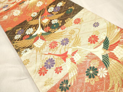 平和屋着物[]佐賀錦　女の子　子供　全通柄袋帯　唐織　飛鶴菊文　金糸　逸品　DABH5322ea