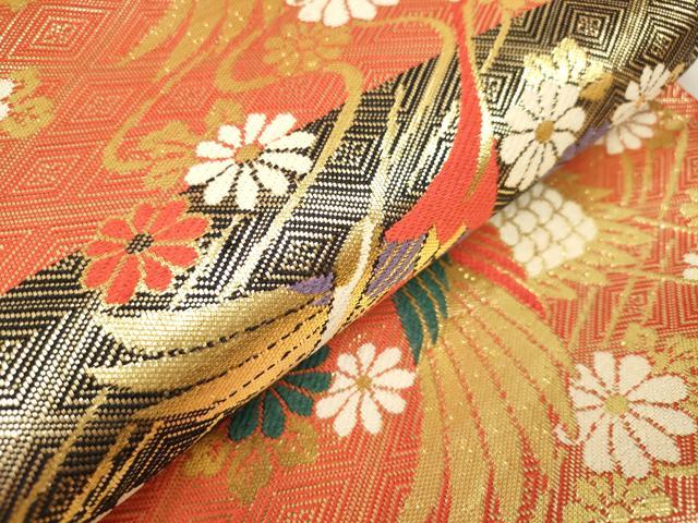 平和屋着物[]佐賀錦　女の子　子供　全通柄袋帯　唐織　飛鶴菊文　金糸　逸品　DABH5322ea