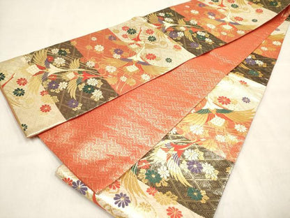 平和屋着物[]佐賀錦　女の子　子供　全通柄袋帯　唐織　飛鶴菊文　金糸　逸品　DABH5322ea
