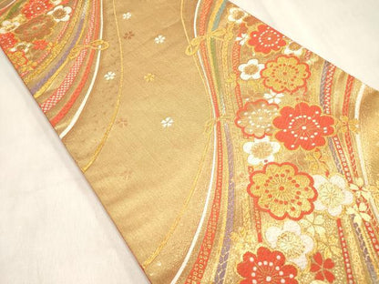 平和屋着物[]女の子　子供　全通柄袋帯　唐織　結び紐舞桜文　金糸　逸品　DABH5323ea