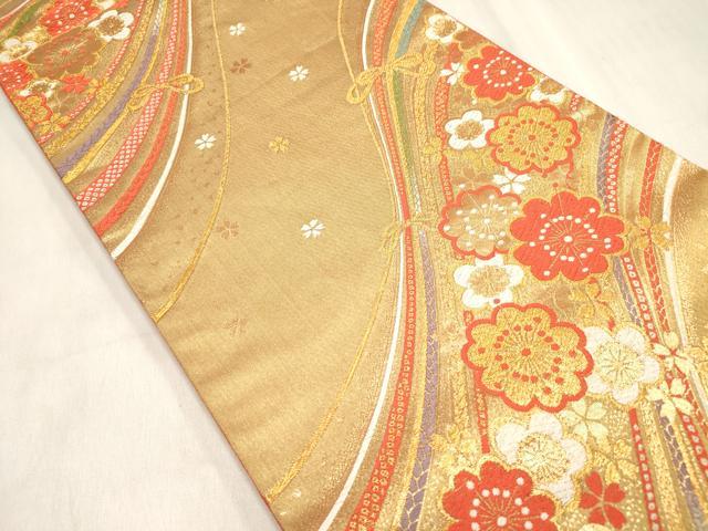 平和屋着物[]女の子　子供　全通柄袋帯　唐織　結び紐舞桜文　金糸　逸品　DABH5323ea