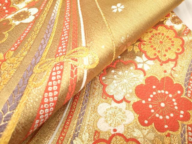 平和屋着物[]女の子　子供　全通柄袋帯　唐織　結び紐舞桜文　金糸　逸品　DABH5323ea