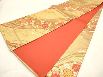 平和屋着物[]女の子　子供　全通柄袋帯　唐織　結び紐舞桜文　金糸　逸品　DABH5323ea