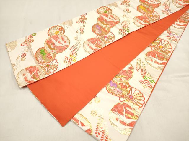 平和屋着物[]女の子　子供　全通柄袋帯　唐織　雪輪飛鶴吉祥花文　金糸　逸品　DABH5333ea