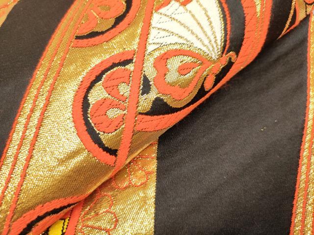 平和屋着物[]女の子　子供　全通柄袋帯　唐織　花蝶文　松竹梅　黒地　金糸　逸品　DABH5334ea