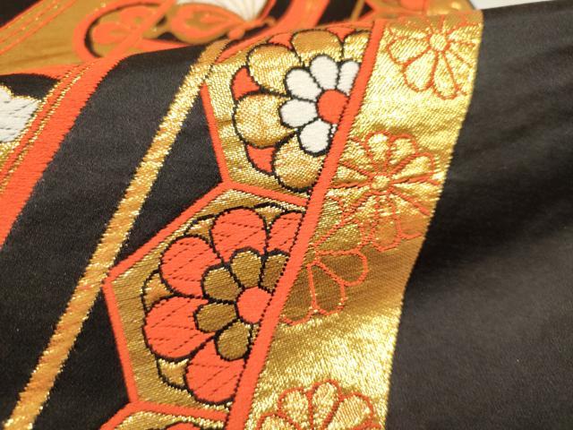 平和屋着物[]女の子　子供　全通柄袋帯　唐織　花蝶文　松竹梅　黒地　金糸　逸品　DABH5334ea
