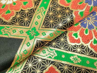 平和屋着物[]女の子　子供　全通柄袋帯　唐織　天井花文　黒地　金糸　DABH5335ea