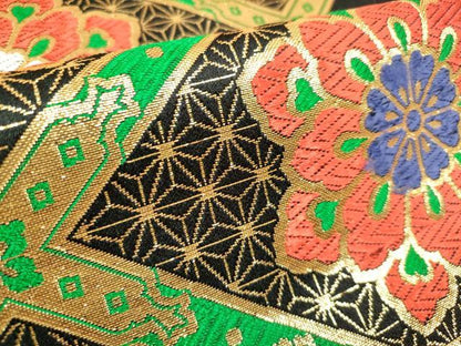 平和屋着物[]女の子　子供　全通柄袋帯　唐織　天井花文　黒地　金糸　DABH5335ea