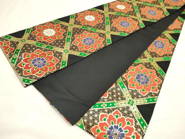 平和屋着物[]女の子　子供　全通柄袋帯　唐織　天井花文　黒地　金糸　DABH5335ea