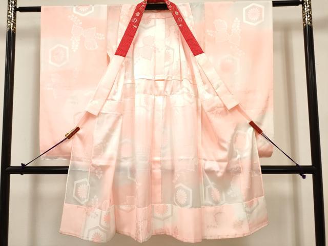 平和屋着物[]女の子　子供　長襦袢　無双仕立て　桐亀甲菊地紋　暈し染め　半衿刺繍　洗える着物　DABH5343ea