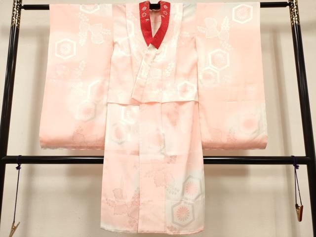 平和屋着物[]女の子　子供　長襦袢　無双仕立て　桐亀甲菊地紋　暈し染め　半衿刺繍　洗える着物　DABH5343ea