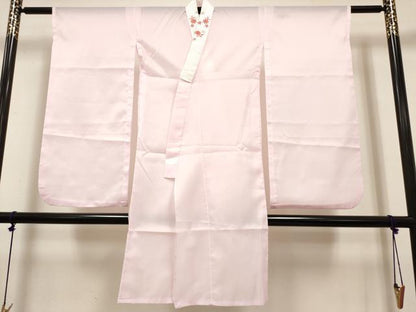 平和屋着物[]女の子　子供　長襦袢　単衣　縞地紋　撫子色　半衿刺繍　洗える着物　DABH5344ea