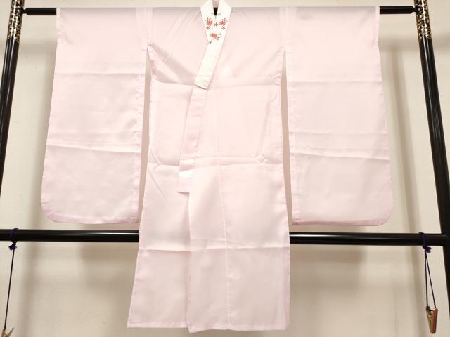 平和屋着物[]女の子　子供　長襦袢　単衣　縞地紋　撫子色　半衿刺繍　洗える着物　DABH5344ea