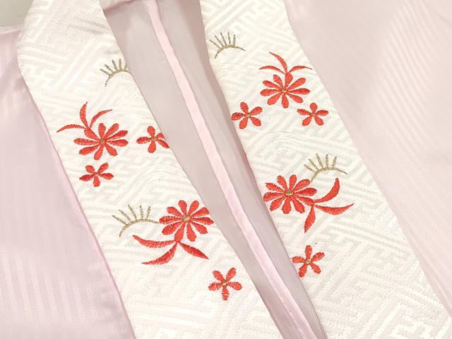 平和屋着物[]女の子　子供　長襦袢　単衣　縞地紋　撫子色　半衿刺繍　洗える着物　DABH5344ea