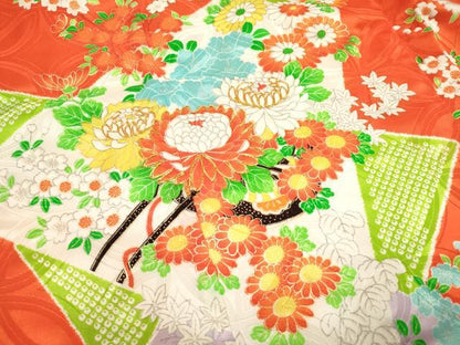 平和屋着物[]七五三　女の子　３歳　祝着　三つ身　駒刺繍　切嵌花車文　金彩　DABH5347ea