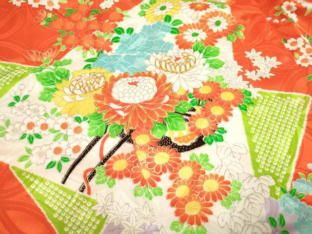 平和屋着物[]七五三　女の子　３歳　祝着　三つ身　駒刺繍　切嵌花車文　金彩　DABH5347ea