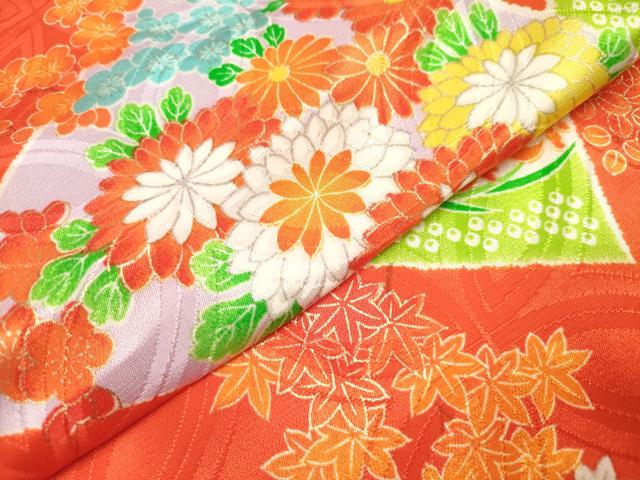 平和屋着物[]七五三　女の子　３歳　祝着　三つ身　駒刺繍　切嵌花車文　金彩　DABH5347ea