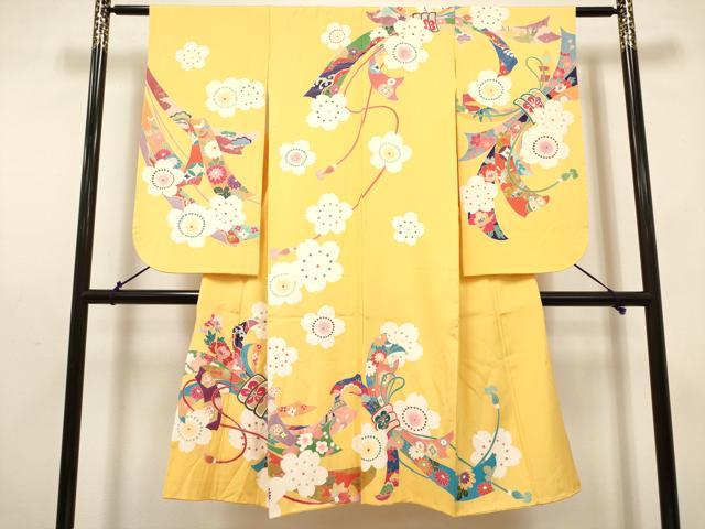 平和屋着物[]七五三　女の子　７歳　祝着　四つ身　束ね熨斗舞桜文　金彩　逸品　DABH5349ea
