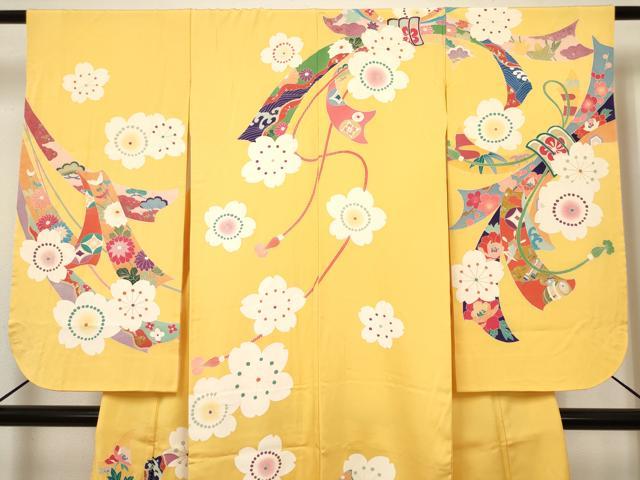 平和屋着物[]七五三　女の子　７歳　祝着　四つ身　束ね熨斗舞桜文　金彩　逸品　DABH5349ea