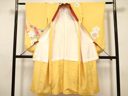 平和屋着物[]七五三　女の子　７歳　祝着　四つ身　束ね熨斗舞桜文　金彩　逸品　DABH5349ea