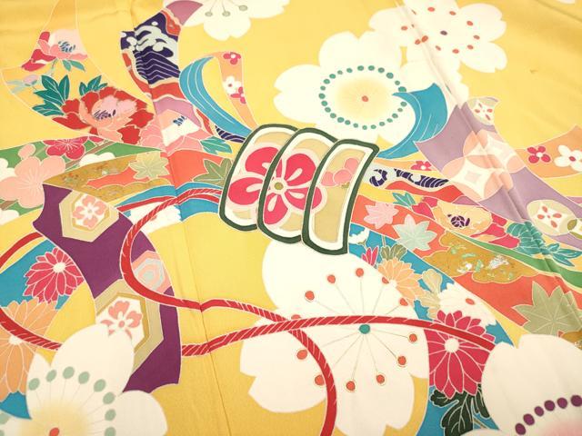 平和屋着物[]七五三　女の子　７歳　祝着　四つ身　束ね熨斗舞桜文　金彩　逸品　DABH5349ea