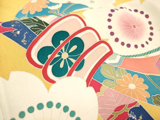 平和屋着物[]七五三　女の子　７歳　祝着　四つ身　束ね熨斗舞桜文　金彩　逸品　DABH5349ea