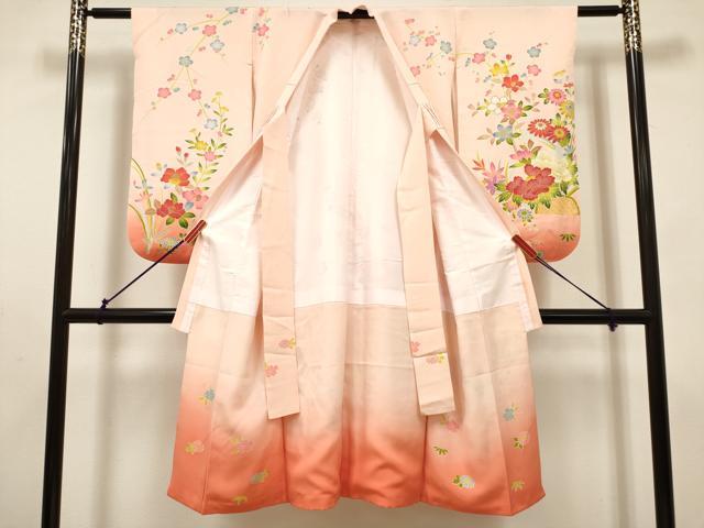 平和屋着物[]七五三　女の子　７歳　祝着　四つ身　尾長鳥花文　枝梅　逸品　DABH5351ea