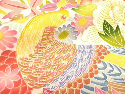 平和屋着物[]七五三　女の子　７歳　祝着　四つ身　尾長鳥花文　枝梅　逸品　DABH5351ea