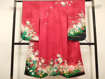 平和屋着物[]七五三　女の子　７歳　祝着　四つ身　草花文　暈し染め　金彩　逸品　DABH5352ea