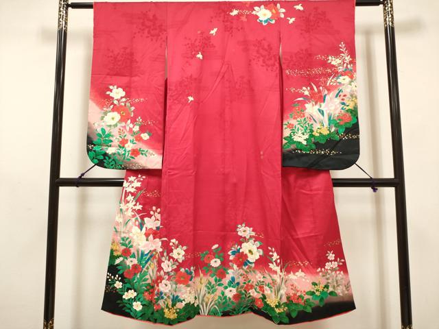 平和屋着物[]七五三　女の子　７歳　祝着　四つ身　草花文　暈し染め　金彩　逸品　DABH5352ea