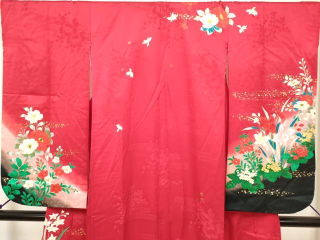 平和屋着物[]七五三　女の子　７歳　祝着　四つ身　草花文　暈し染め　金彩　逸品　DABH5352ea