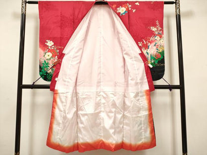 平和屋着物[]七五三　女の子　７歳　祝着　四つ身　草花文　暈し染め　金彩　逸品　DABH5352ea