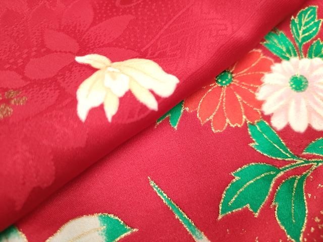 平和屋着物[]七五三　女の子　７歳　祝着　四つ身　草花文　暈し染め　金彩　逸品　DABH5352ea