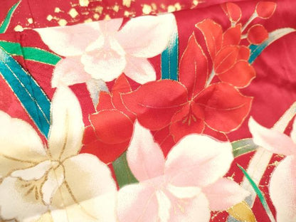 平和屋着物[]七五三　女の子　７歳　祝着　四つ身　草花文　暈し染め　金彩　逸品　DABH5352ea