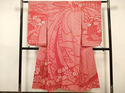 平和屋着物∵女の子　十三参り　子供　祝着　駒刺繍　絞り　束ね熨斗御所車花文　逸品　DABH5353ea