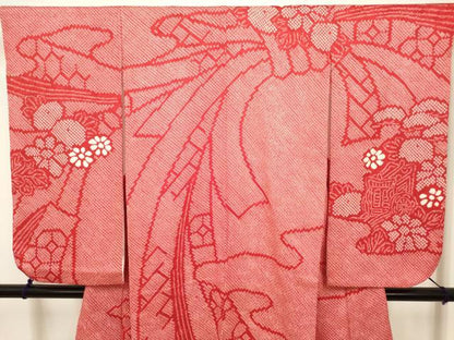 平和屋着物∵女の子　十三参り　子供　祝着　駒刺繍　絞り　束ね熨斗御所車花文　逸品　DABH5353ea