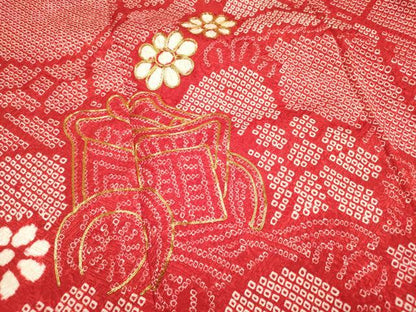 平和屋着物∵女の子　十三参り　子供　祝着　駒刺繍　絞り　束ね熨斗御所車花文　逸品　DABH5353ea