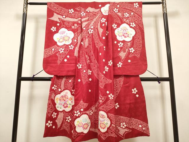 平和屋着物[]七五三　女の子　７歳　祝着　四つ身　絞り　束ね熨斗花鞠文　逸品　DABH5355ea