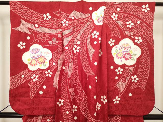 平和屋着物[]七五三　女の子　７歳　祝着　四つ身　絞り　束ね熨斗花鞠文　逸品　DABH5355ea