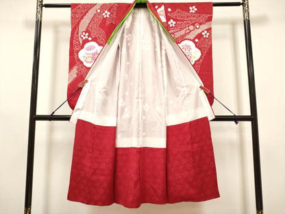 平和屋着物[]七五三　女の子　７歳　祝着　四つ身　絞り　束ね熨斗花鞠文　逸品　DABH5355ea